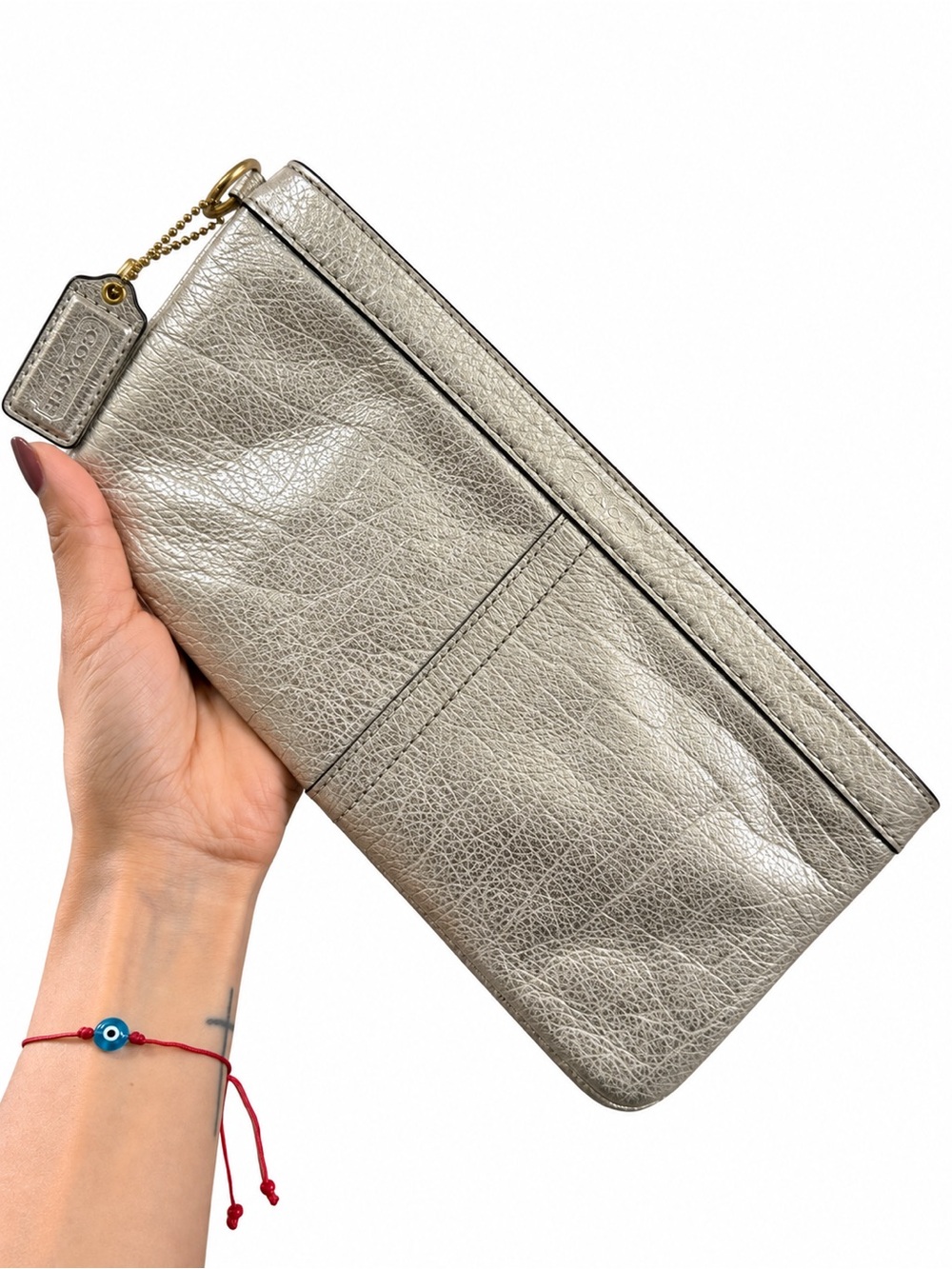 Coach Metallic Silver Leather Wristlet